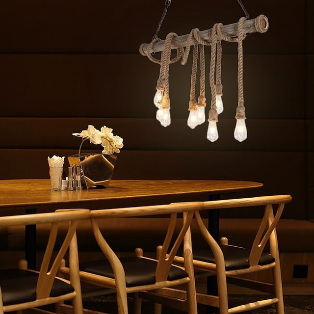 8-head 100cm corda de cânhamo do vintage com luzes pingente de bambu sotão criativo sala de estar restaurante loja de roupas Lâmpada