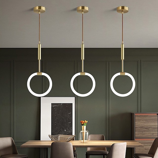 moderno luz pendente ilha cobre círculo anel projeto geométrico rílico redondo abajur sala de estar jantar luzes do quarto branco quente branco natural branco frio 8w 640lm