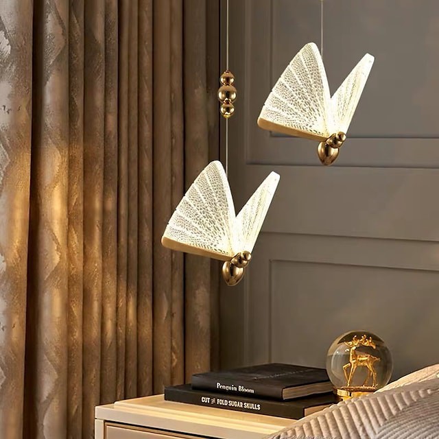 Lustre de ouro em forma de borboleta de 17cm luz pendente projeto único rílico moderno