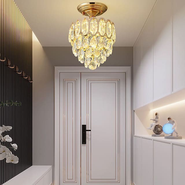 Plafon de cristal de 21cm para alpendre moderno luxo corredor corredor luz tricolor luz embutida em metal galvanizado