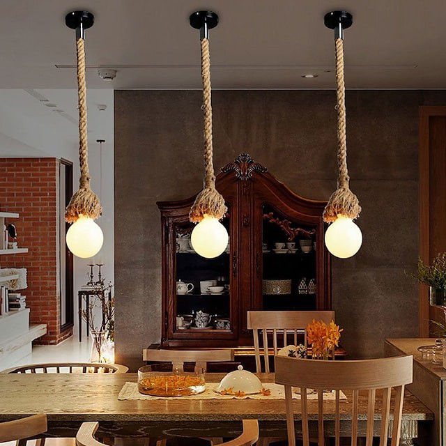 Criativo do vintage multifuncional corda de cânhamo pingente luzes 1-luz diy arte sala de jantar do café bar balcão lustres comprimento do cabo 100cm