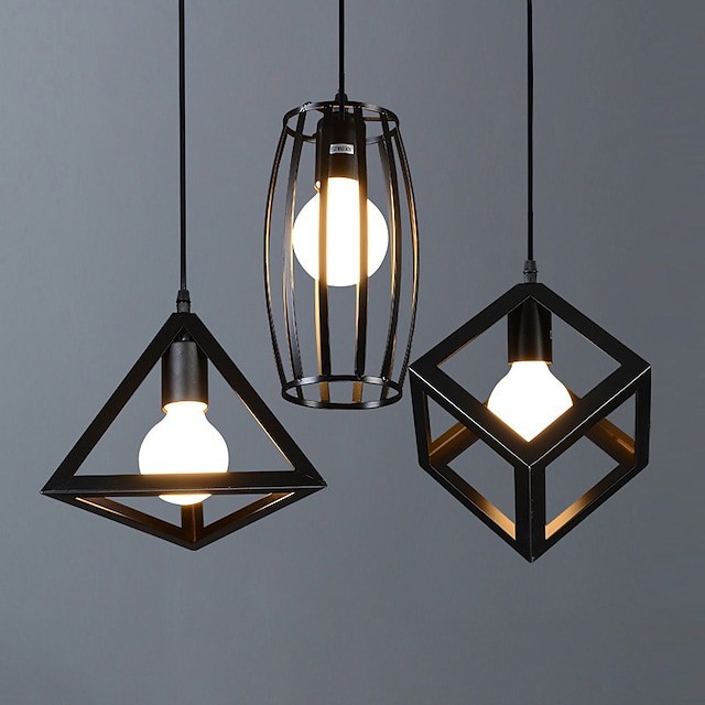 1 3 cabeças luz pendente preto moderno estilo nórdico cubo cilindro em forma de triângulo abamentos em metal pintado