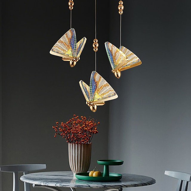 luz pendente luxo criativo cor borboleta lustre quarto moderno ao lado da cama café bar reteste lustre escada