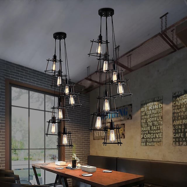 luz pendente cluster projeto single projeto vintage style bar restaurant metal pintado abamentos