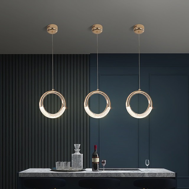 luz pendente 20cm projeto único luz pendente anel projeto círculo Lâmpada de cabeceira em ouro nórdico sala de jantar metal galvanizado