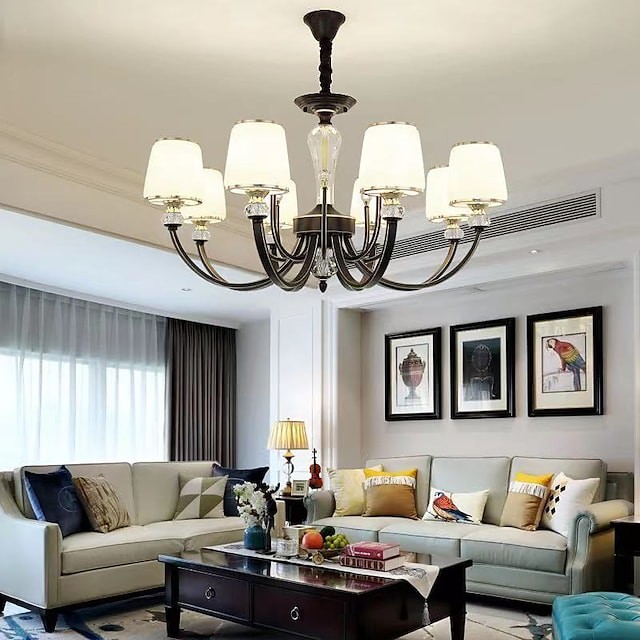 luz pendente lustre de vidro estilo clássico abamentos preto tradicional clássico rústico 8 luzes