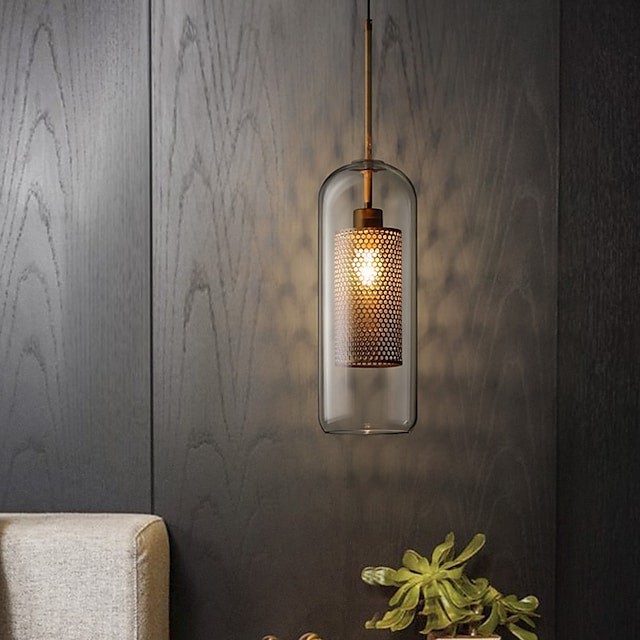 Cilindro de vidro de luz pendente de projeto único de 30cm eletrogalvanizado contemporâneo conduzido moderno
