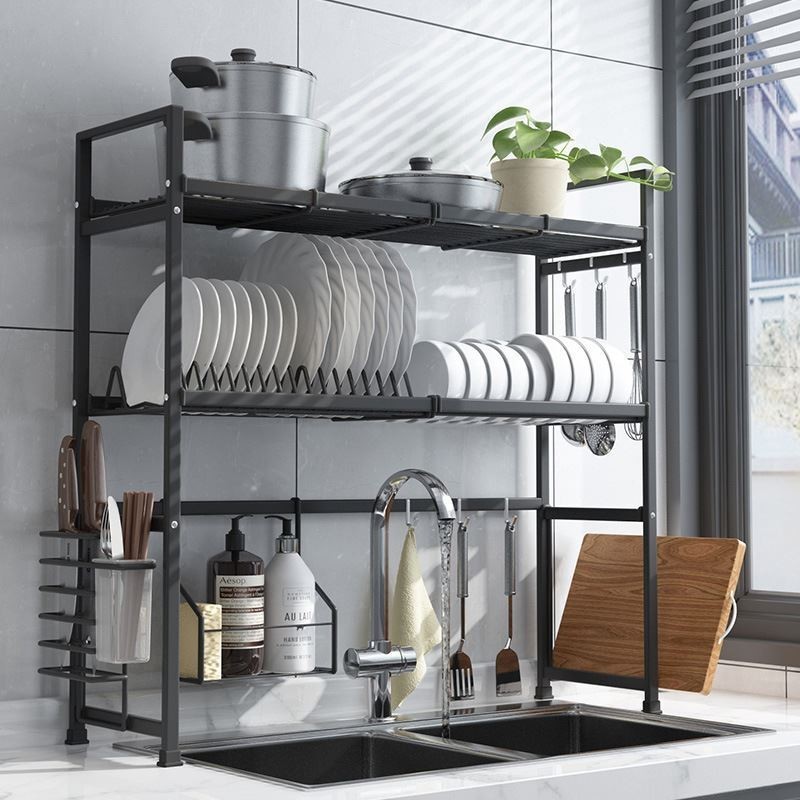 Rack de cozinha multifuncional preto feito de aço inoxidável de 3 camadas