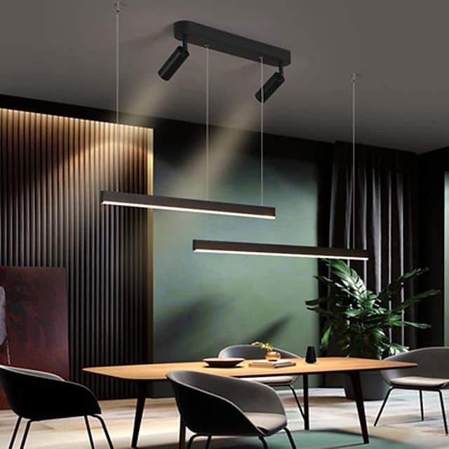 luminoso pendente preto 110cm ilha luz com spot lights lustre de alumínio estilo artístico estilo moderno elegantes abamentos pintados artísticos