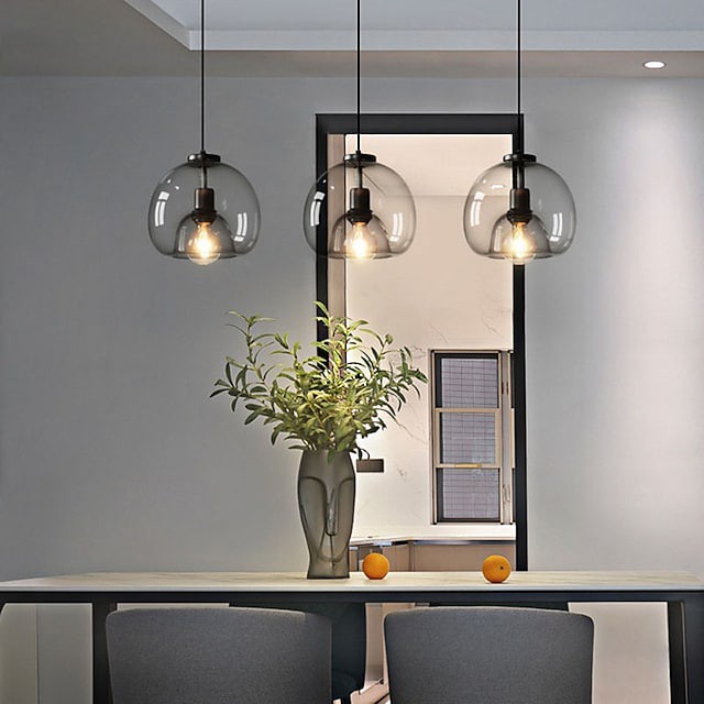 luz pendente moderna luz de ilha de cozinha de vidro 23cm metal vintage em camadas geométricas cinza pintado country sala de estar quarto sala de jantar luzes de cozinha