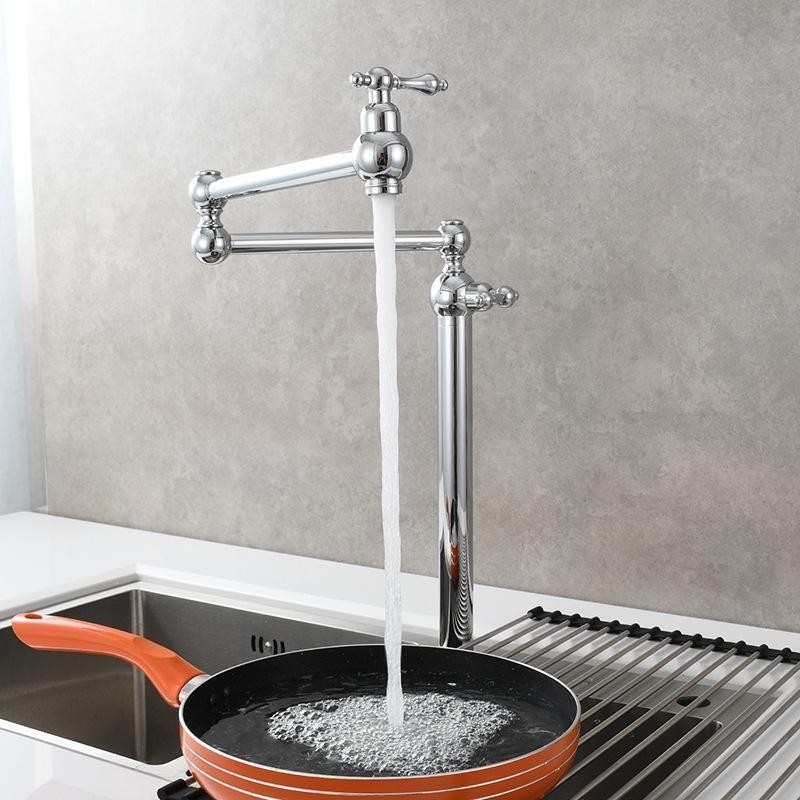 Torneira de cozinha única de cobre para água fria, altura dobrável, 3 modelos