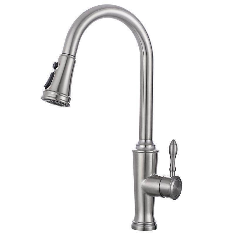 Torneira de cozinha extensível em aço inox, altura total 45 cm, bica com 3 funções