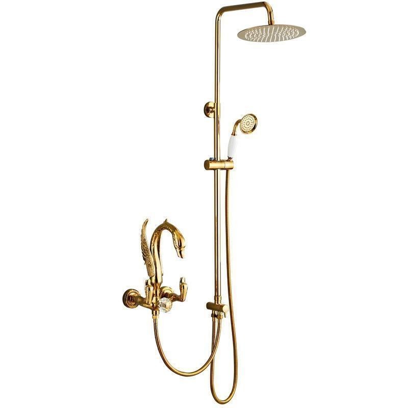 Torneira de chuveiro dourada com 3 funções, corpo de chuveiro de mão em cobre, bico de aço inoxidável