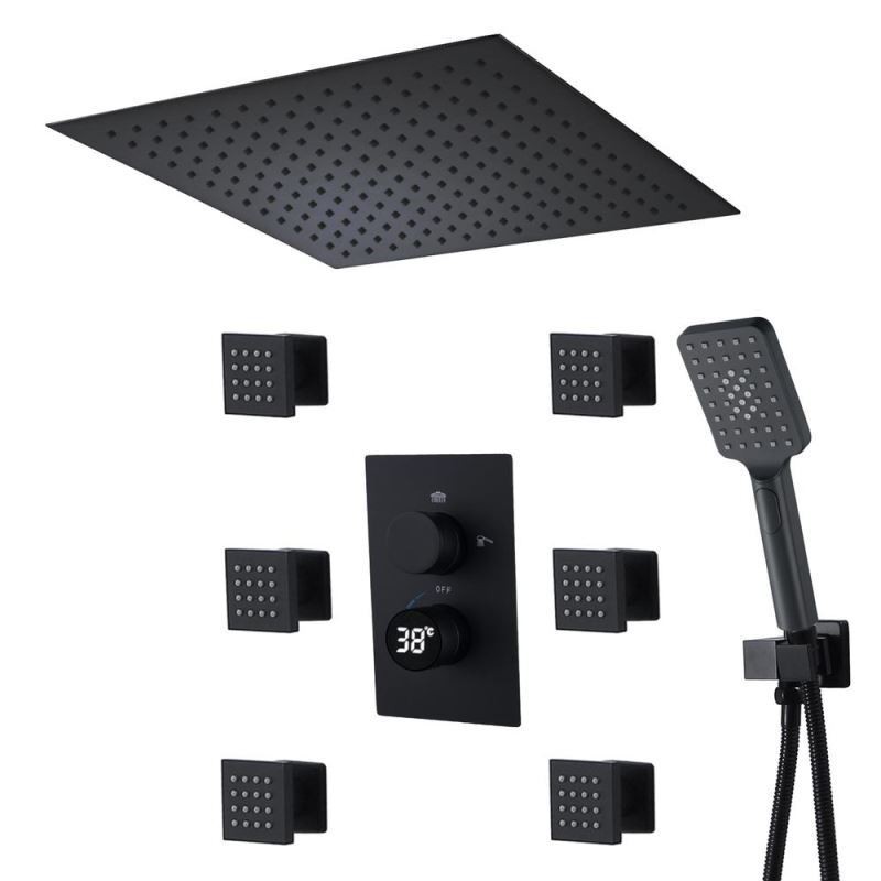 Sistema de chuveiro de corrente constante com display digital LED preto