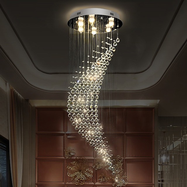 lustre de cristal luz de teto luxo escada moderna espiral projeto hall luminária sala de jantar suspensão fio cristal luzes pendentes Lâmpada de teto loft