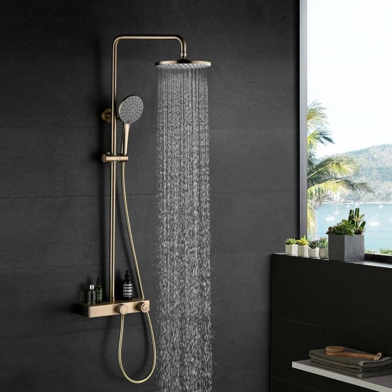 Torneira de chuveiro moderna de fluxo constante em ouro escovado para banheiro