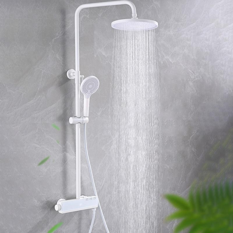 Torneira de chuveiro de corrente constante branca/cinza com display digital LED