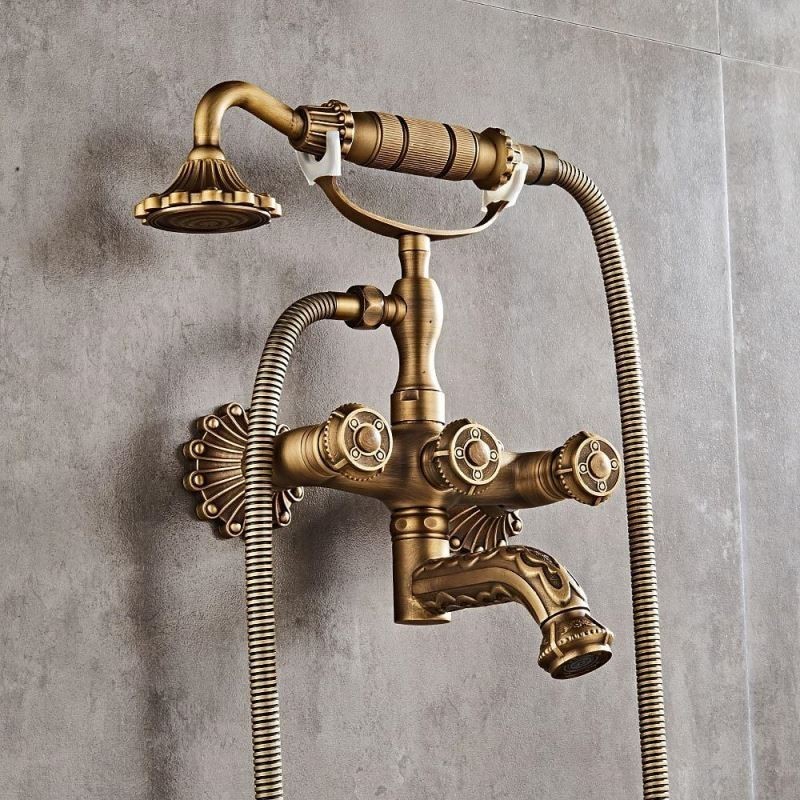 Torneira retrô para banheira de cobre montada na parede com torneira para chuveiro