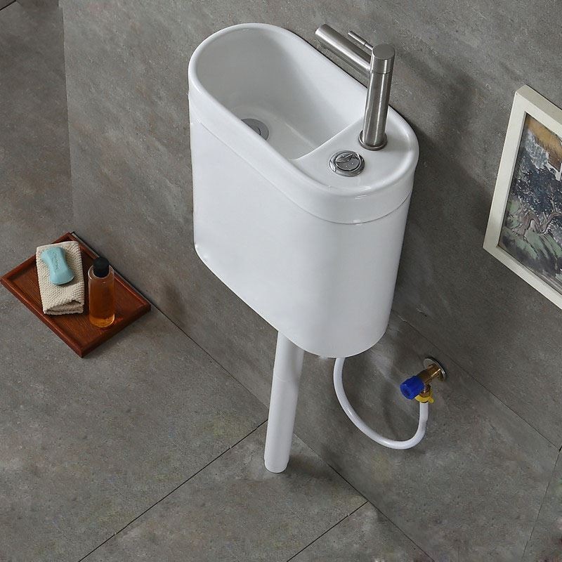 Lavatório de cerâmica com tanque de água, torneira de água fria para vaso sanitário