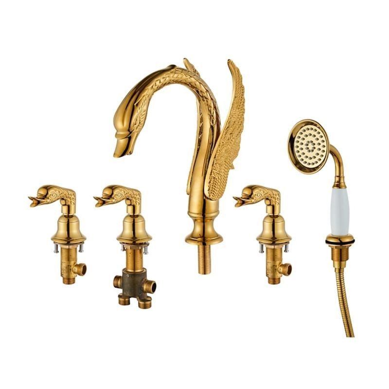 Misturador de banheira de bancada de cobre dourado para banheiro, 2 estilos