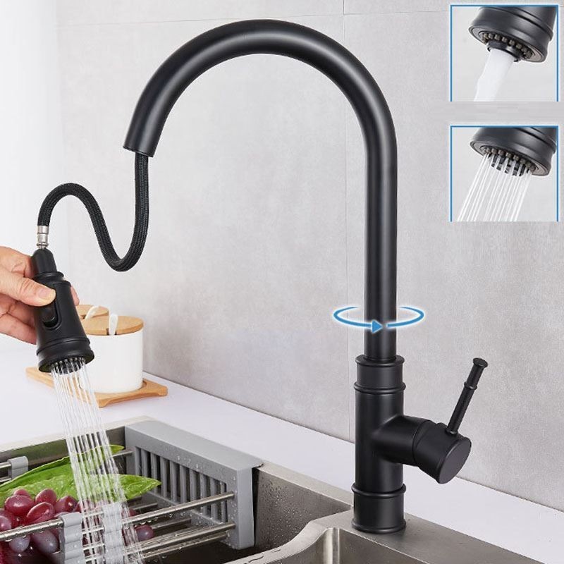 Misturador de cozinha extensível de cobre preto/níquel escovado