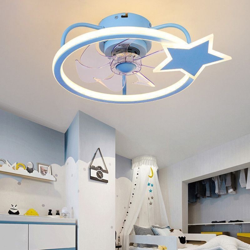 Ventilador de teto dos desenhos animados luz criativa lâmpada de teto quarto infantil