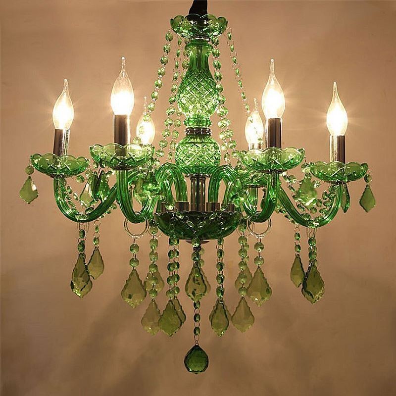 Lustre de cristal exclusivo estilo europeu grama luz pendente verde