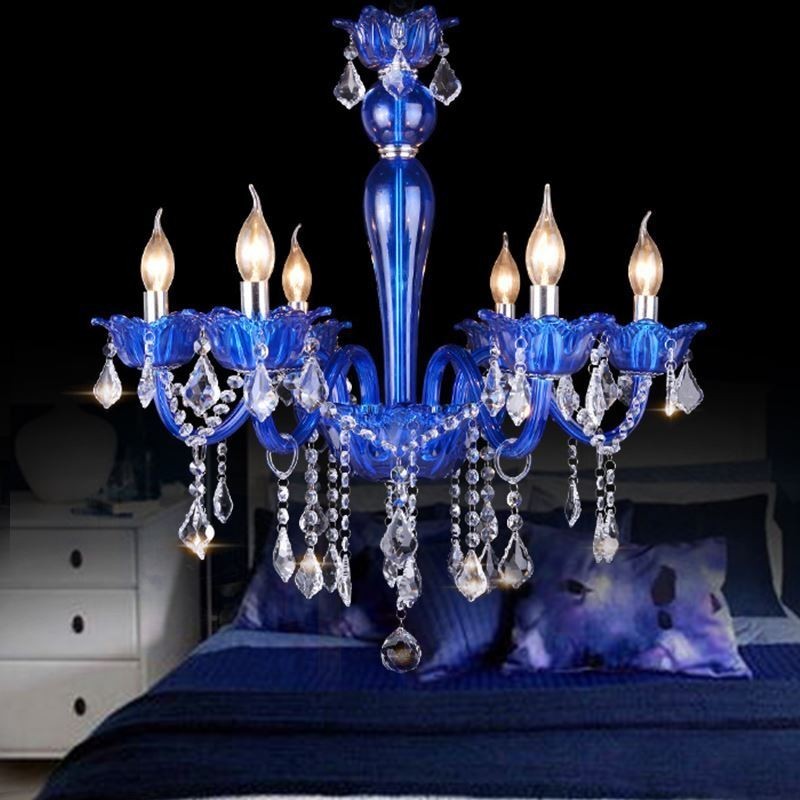 Lustre de cristal estilo europeu luz pendente de vidro de cristal azul