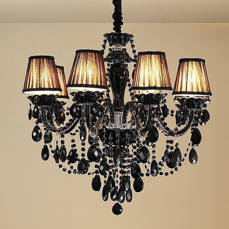 Lustre de Cristal de Luxo Europeu Preto 10 Luzes