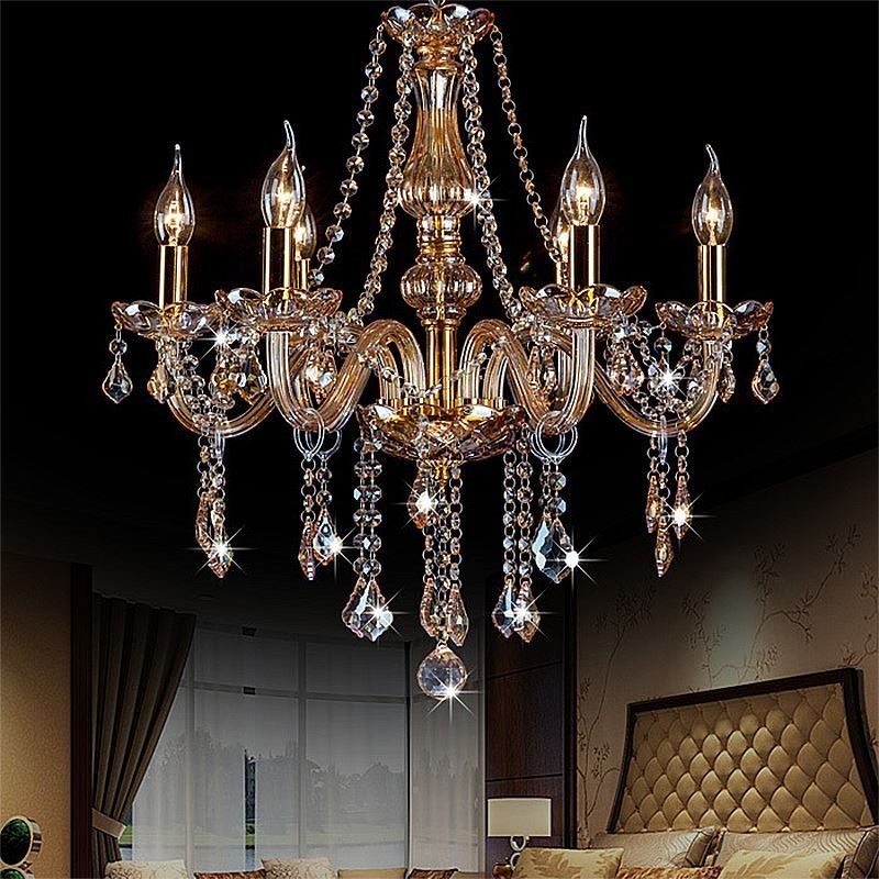 Lustre de cristal europeu luxuoso cor âmbar luz pendente