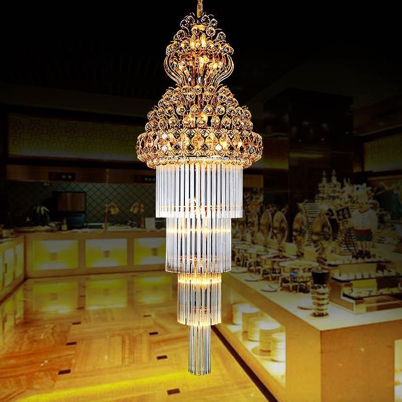 Lustre retrô Crystal Empire Luxury Long Pendant Villa