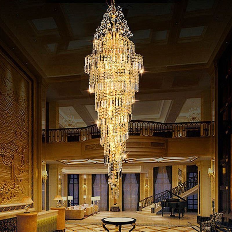 Elegante Lustre Império de Cristal Europeu Luxo Longo Pingente Villa