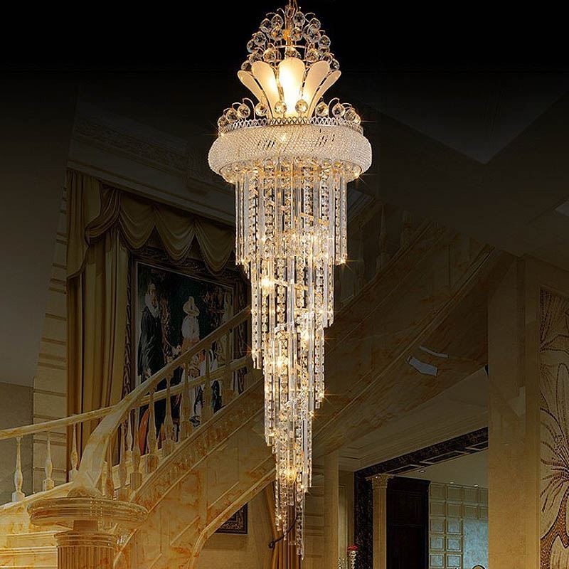 Gracioso Lustre de Cristal Moderno Simples Longo Pingente Villa Duplex Escada