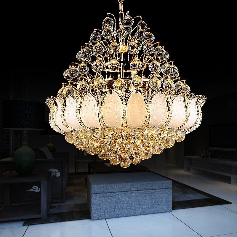 Lustre contemporâneo Crystal Empire Gold Color Pendant Light Lotus