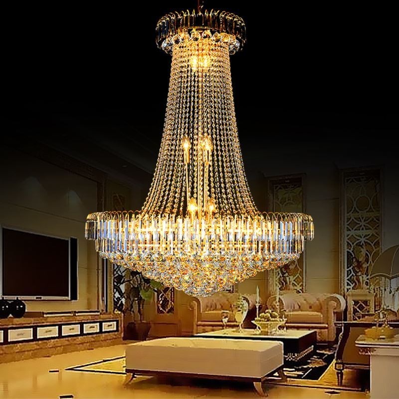 Elegante lustre de cristal europeu pingente luz longo pendurado lustre escada duplex