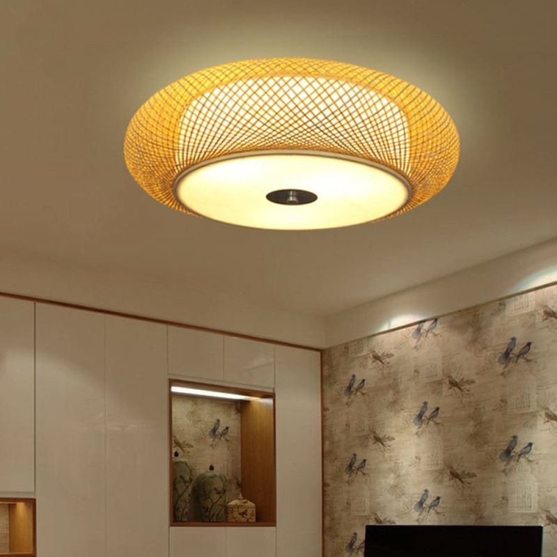 Iluminação moderna de luz de teto tecida chinesa com montagem embutida em bambu