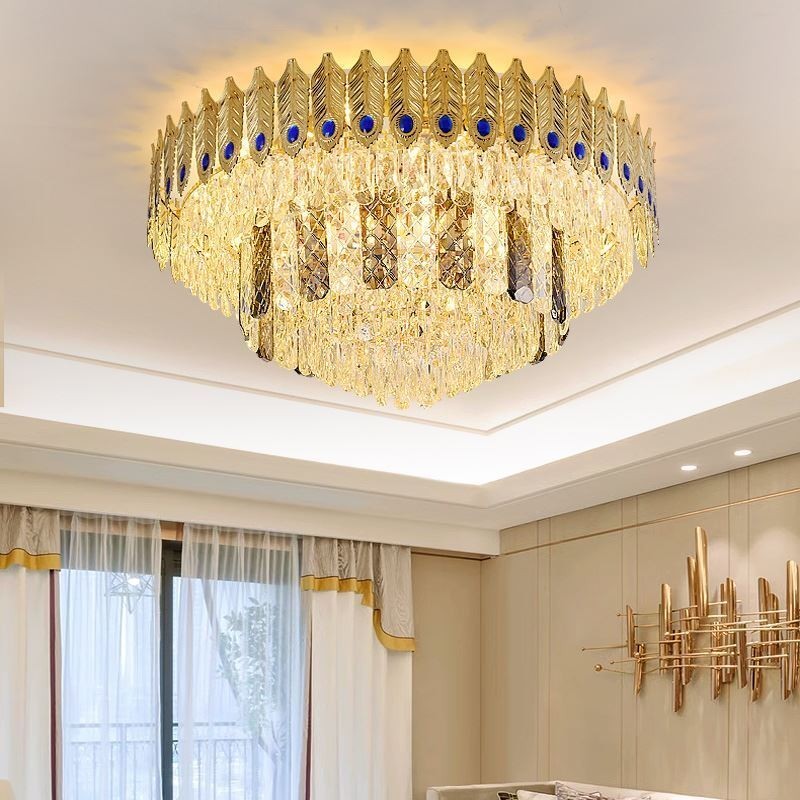 Montagem embutida de cristal redonda galvanizada Phoenix Tail Gold Luxury Decrative luz de teto 80cm