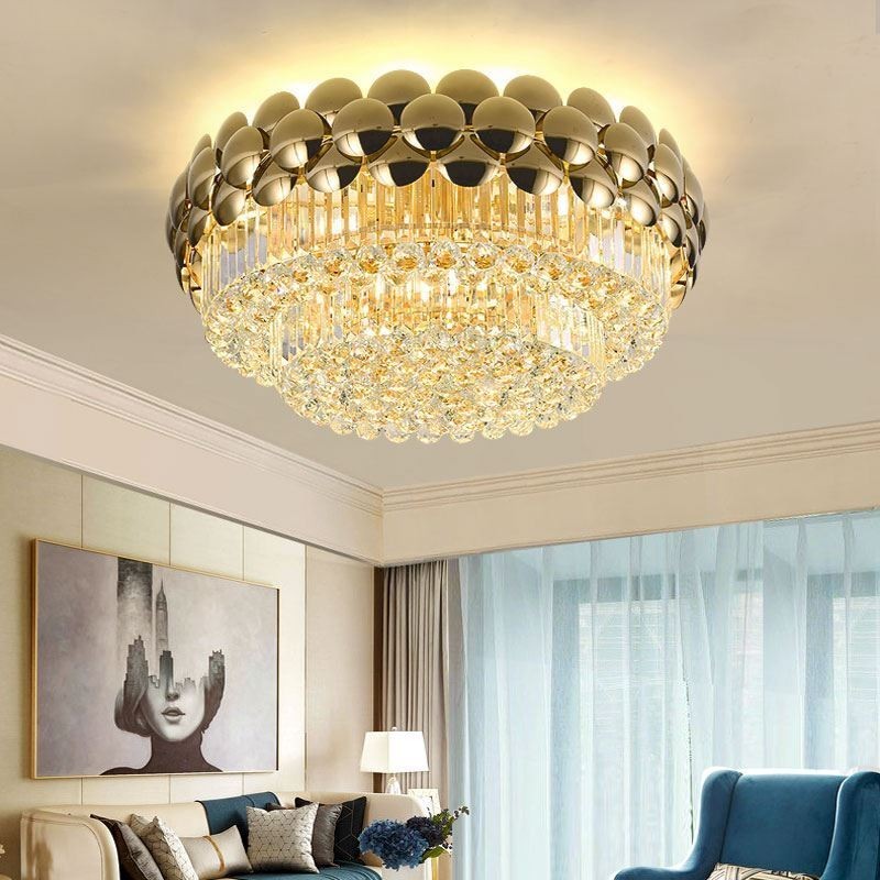 Luz de teto decrativa luxuosa galvanizada redonda do ouro da montagem nivelada de cristal 80cm