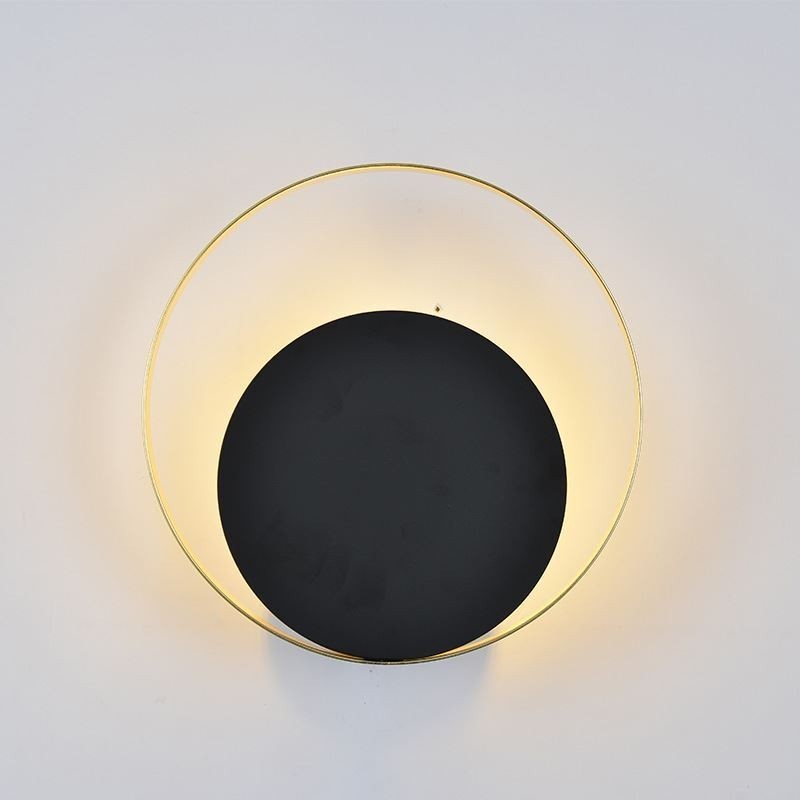 Luminária de parede estilo moderno, arandela circular preta, lâmpada criativa, iluminação de cabeceira