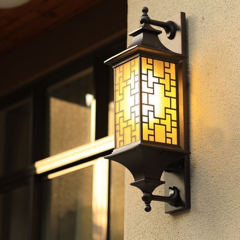 Luminária de parede externa chinesa com grade de janela à prova d'água