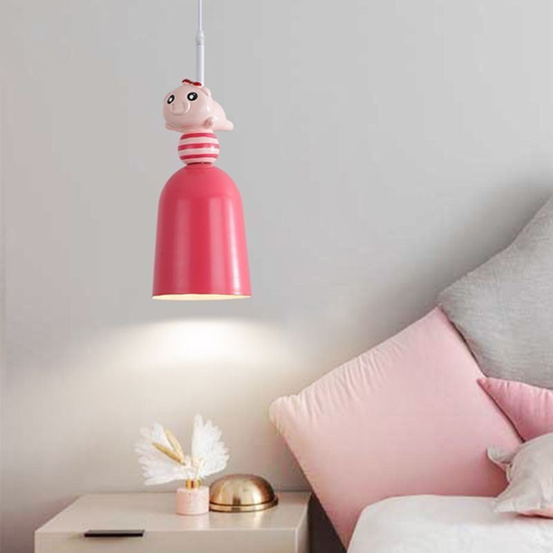 Luz pendente moderna ferro forjado resina rosa luz de teto porquinho