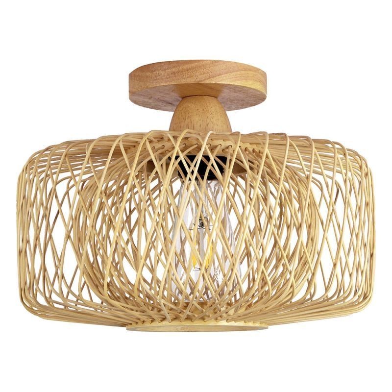 Lâmpada de teto retrô de camada dupla tecida à mão abajur de bambu