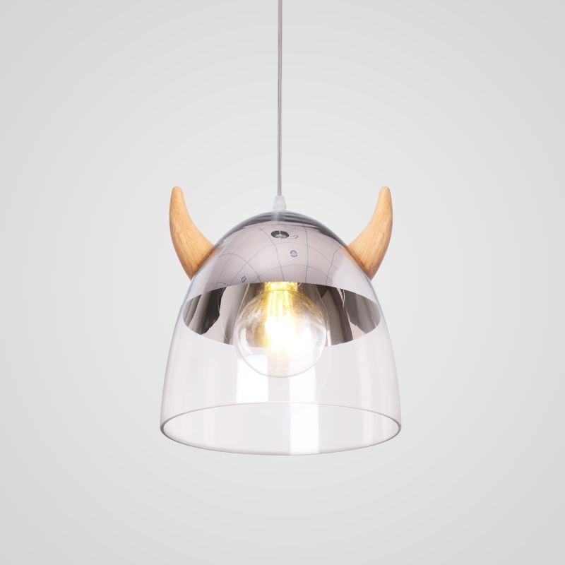 Luz pendente de vidro clássica lâmpada de chifre de madeira iluminação criativa