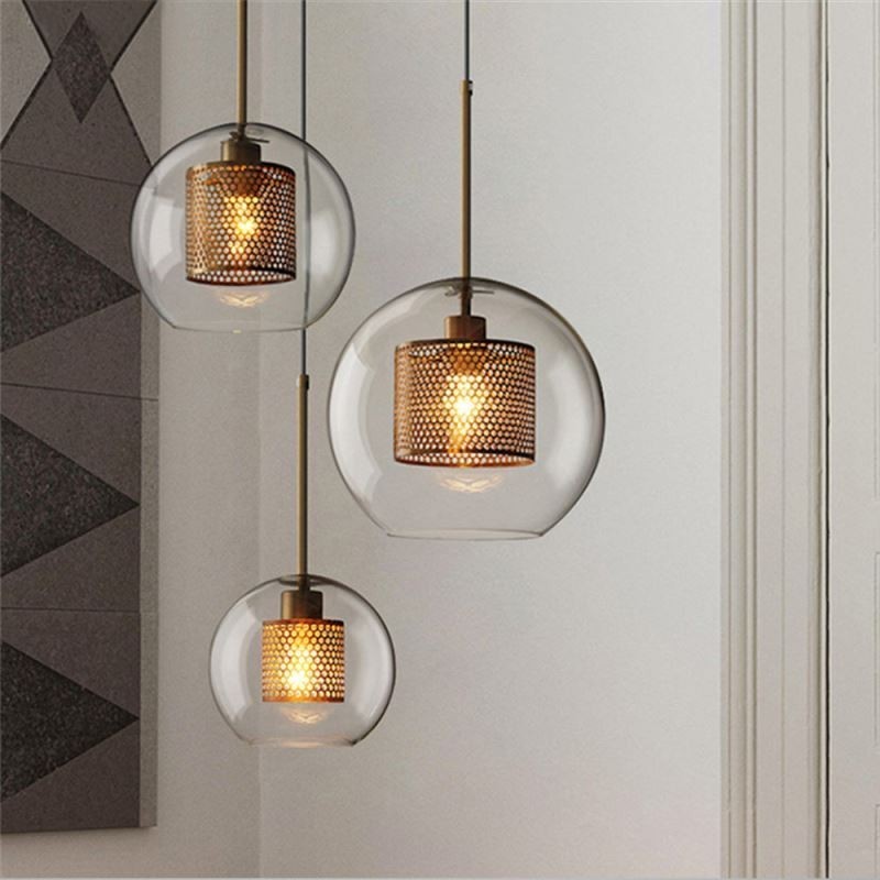 Nordic pingente luz de vidro casa iluminação redonda bola forma lâmpada lâmpada cabeceira