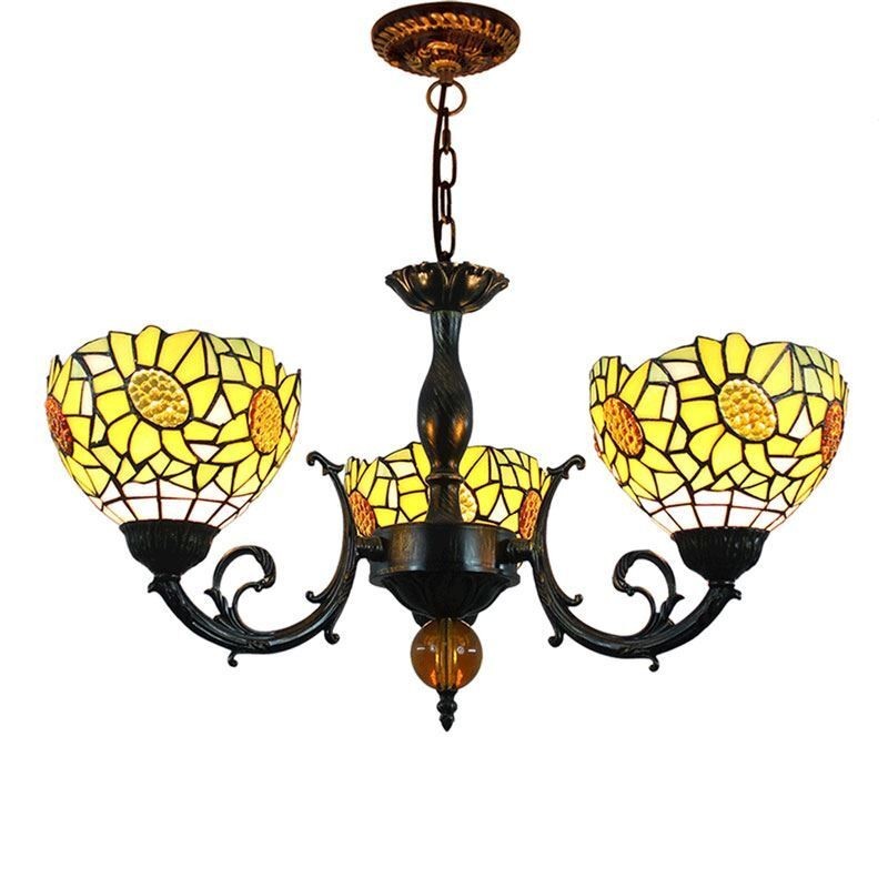 Lustre de vidro manchado de girassol amarelo luminária pendente de vidro