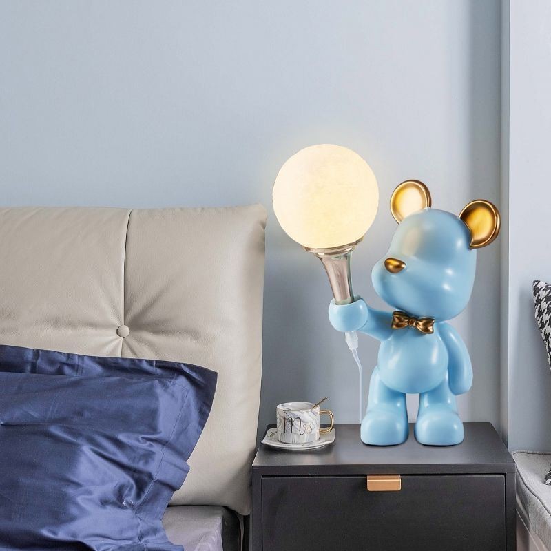 Luz de mesa urso lâmpada de cabeceira resina artesanato dos desenhos animados presente menina noite lâmpada
