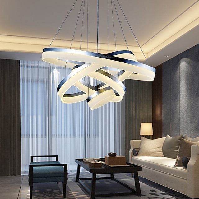 moderno branco rílico luz pendente projeto círculo luzes de teto lustres 4 anéis Lâmpada suspensa interior com controle remoto para vilas shoppings barbearias lojas de chá de leite lojas de