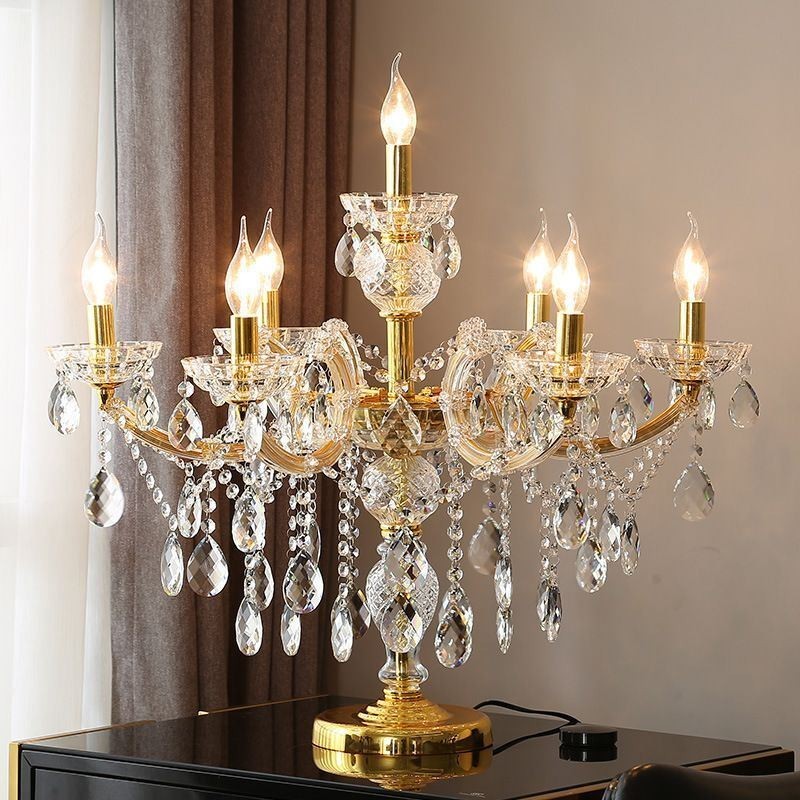 Lindo candeeiro de mesa de cristal de cabeceira candeeiros de mesa dourados com sombra de cristal elegante