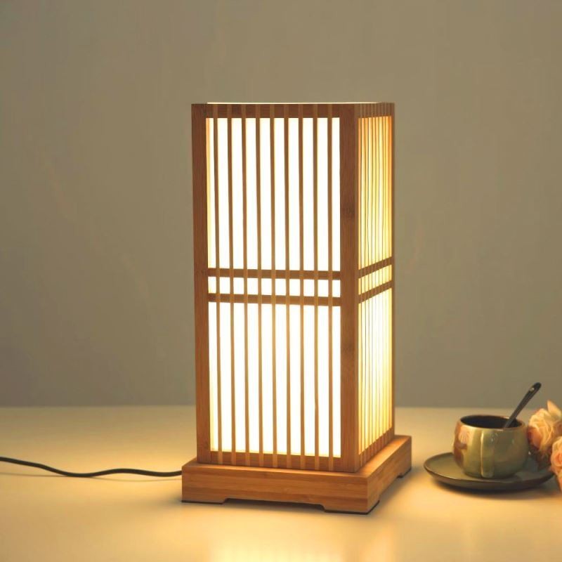Candeeiro de mesa quadrado japonês criativo candeeiro de mesa de bambu iluminação decorativa