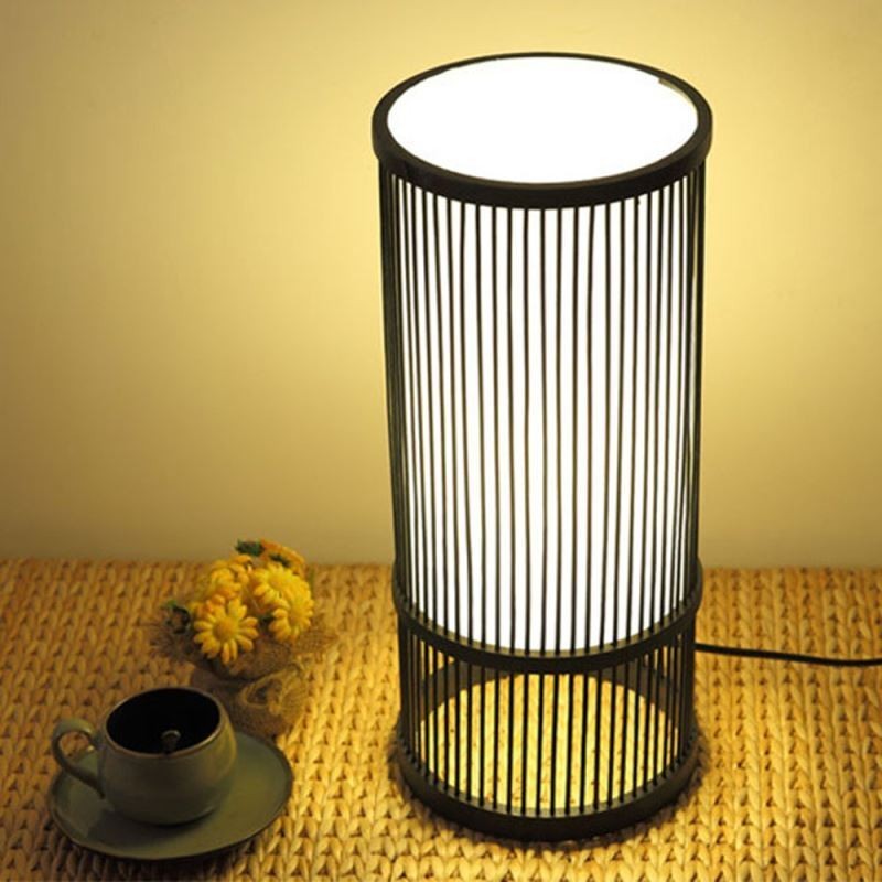 Candeeiro de mesa redondo simples Candeeiro de mesa de bambu japonês Iluminação para sala de chá